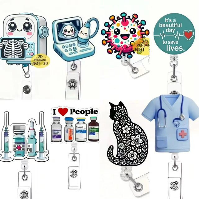 Einziehbares ID-Karten-Lanyard mit Krankenschwester-Motiv und Schnalle aus Acryl, Silber - Bild 1