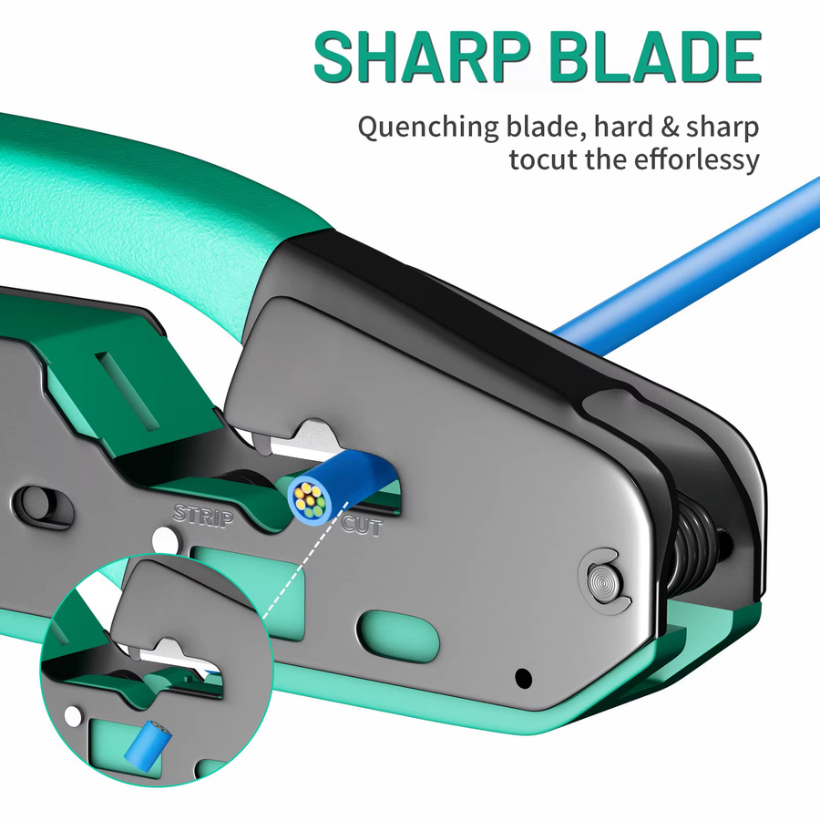 SHOYEE RJ45 Crimp Tool Kit Ethernet LAN Crimper für Cat5 Cat5e Cat6 8P8C Stecker in Grün - Bild 5