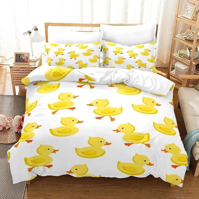 Bettwäsche Kollektion mit gelben Enten im 3D-Druck, Material Mikrofaser, Farbe Gelb-Weiß, B/H: 140 x 210 cm - Bild 1