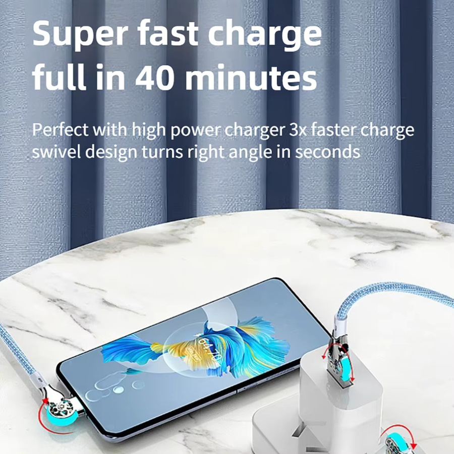 USB-C auf USB-C Doppel-Winkel Rotationskabel in Blau für schnelles Laden und Datenübertragung - Bild 3