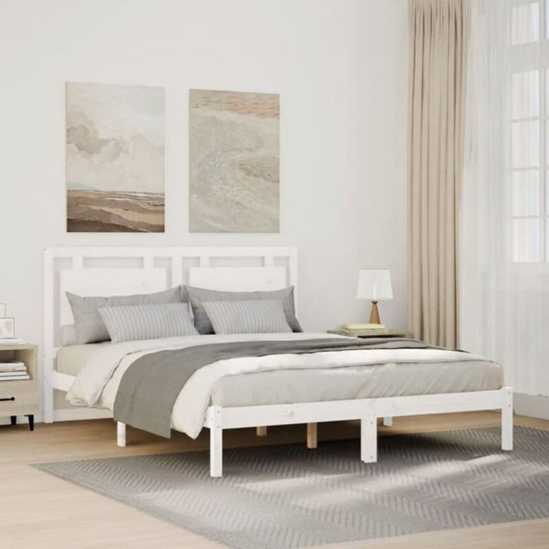 Massivholzbett aus Kiefer von Vidaxl in Weiß, Landhausstil und minimalistisches Design, B/T/H: 160 x 210 x 100,5 cm - Bild 1