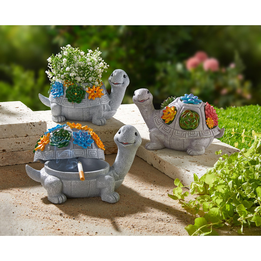 Solar-LED-Pflanztopf Schildkröte Mimi von viva domo in Grau - Bild 2