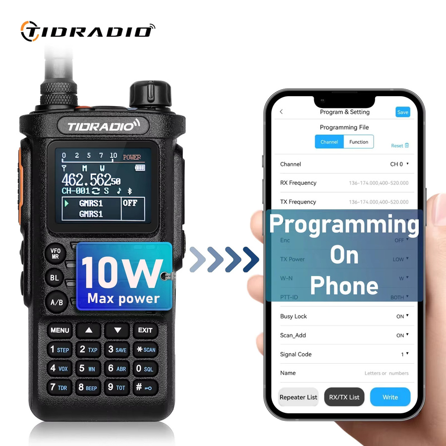 TIDRADIO TD-H8 2. Generation Walkie Talkie mit 10W Leistung, tragbarer Zwei-Wege-Radioempfänger und Notfallradio in Schwarz oder Transparent - Bild 2