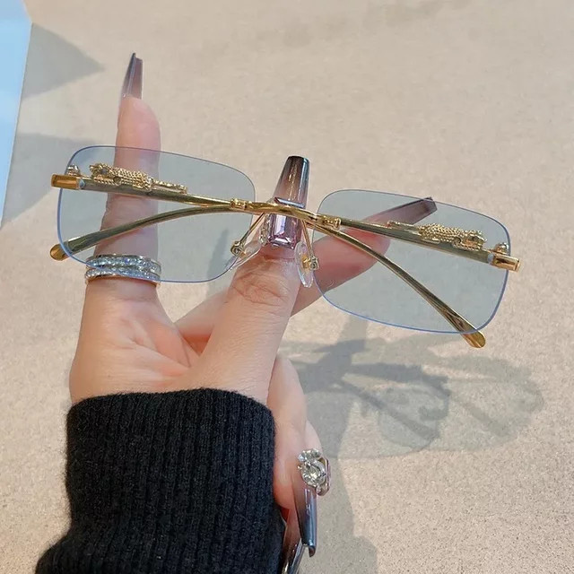 Koreanische Sonnenbrille, quadratisch, randlos, Meer Gepard, Metall - Bild 1