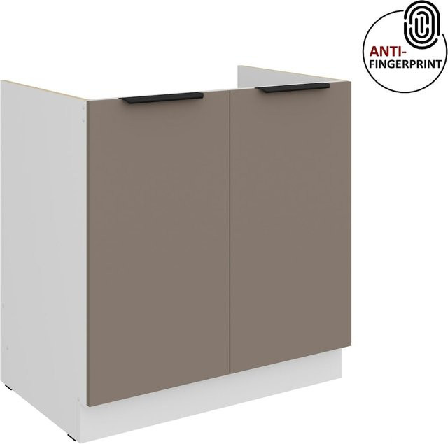 Küchen Spülenschrank ARIA in Sandgrau matt mit Anti-Fingerprint-Beschichtung, Breite: 80 cm - Bild 1