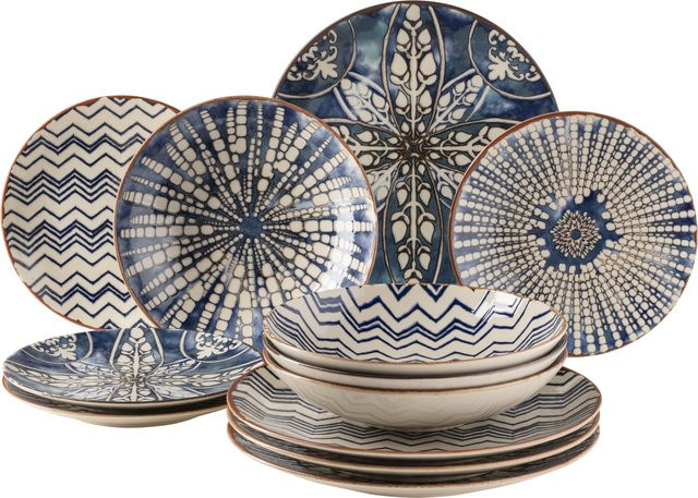 Mäser Tafelservice Iberico Blue aus Steinzeug, 12-teilig, Blau/Weiß - Bild 1