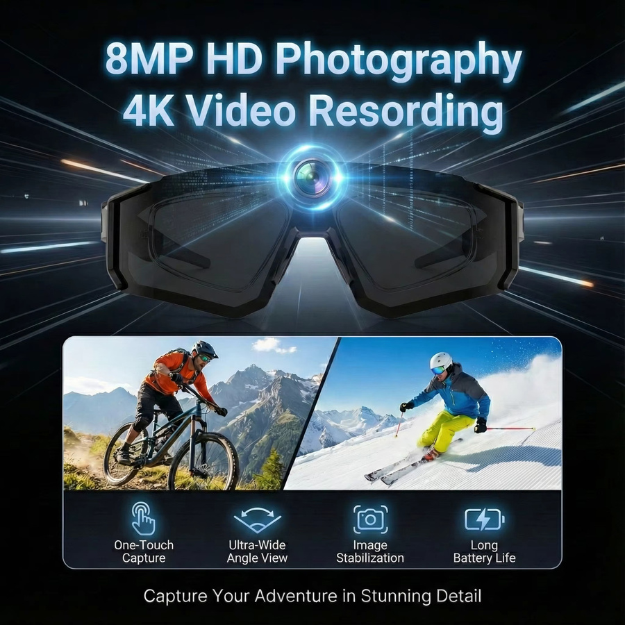 GUHUAVMI Action-Kamera-Sonnenbrille mit 6-Achsen-Anti-Shake, 1200P 30fps Videoaufnahme, 32 GB Speicher und WiFi-Übertragung - Bild 3