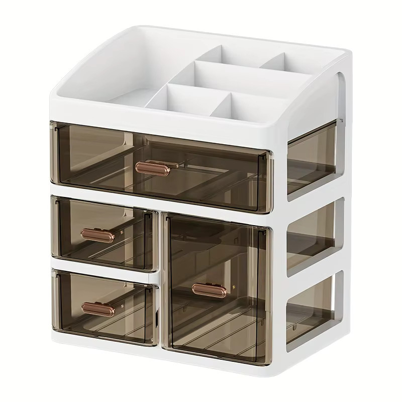 Staubdichte Kosmetik-Aufbewahrungsbox mit Schublade und Deckel in Weiß, Desktop-Präsentationsregal für Hautpflegeprodukte aus Kunststoff, Breite: 26,0 cm, Tiefe: 23,0 cm - Bild 2