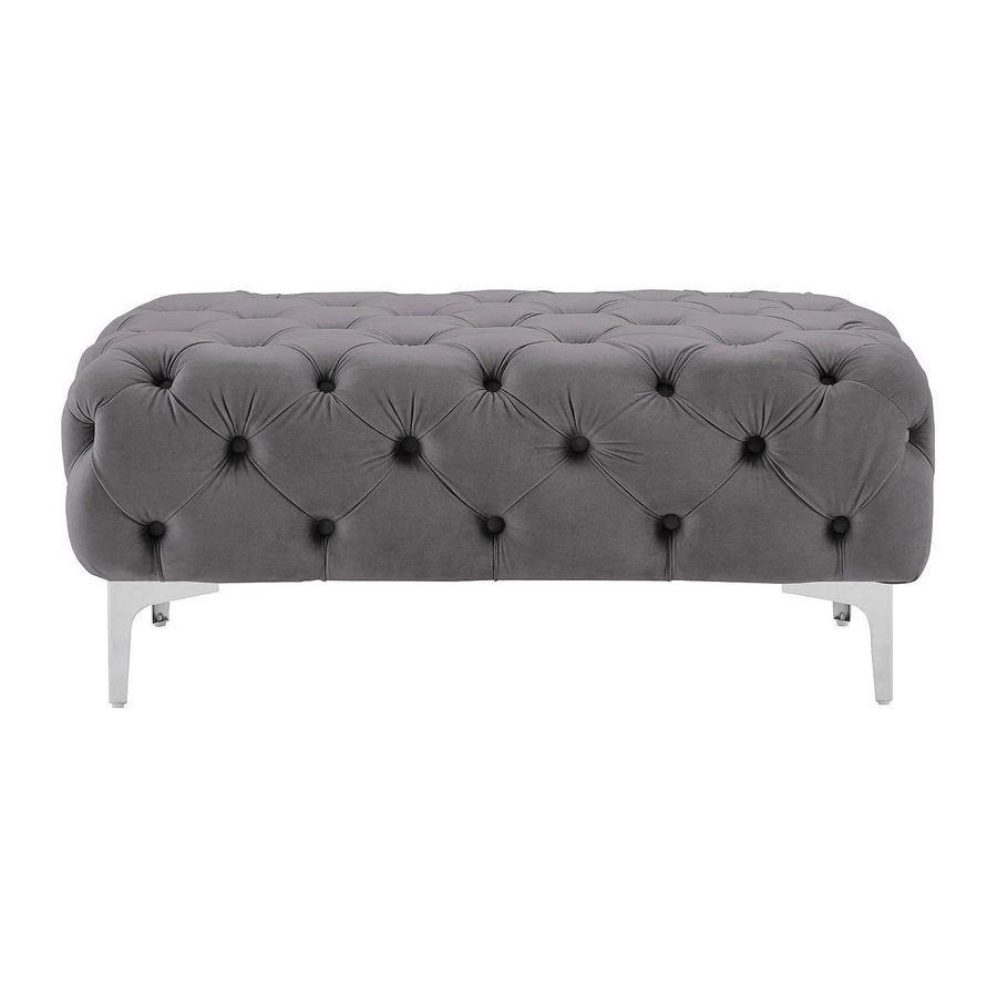 Sitzhocker Edwina von Vente-unique im Chesterfield-Design aus Samt in Anthrazitgrau, Breite: 103 cm - Bild 2