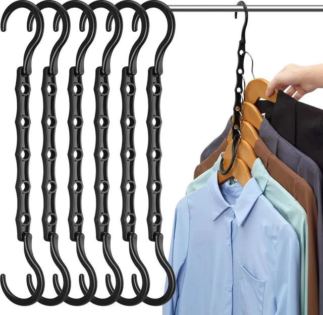 20 Stück Multifunktionale Kleiderbügel von YOCITY in Schwarz, Platzsparende Kleiderschrank-Organizer mit 5-Loch-Design und rutschfester Oberfläche - Bild 1