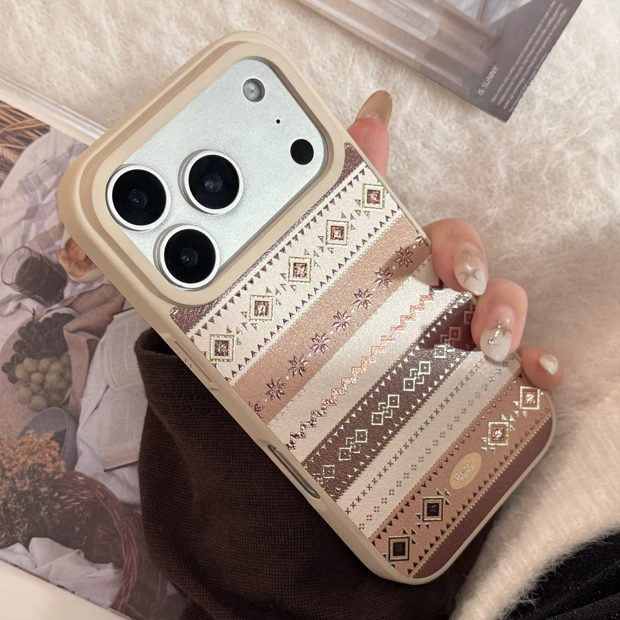 MUQGEW Stoßfeste iPhone 16 Schutzhülle mit koreanischem Geometrie-Muster und Ledertextur - Bild 4