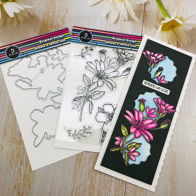 Alinacutle Transparenter Silikonstempel mit floralem Blumenmuster für Scrapbooking und DIY-Papierhandwerk - Bild 1
