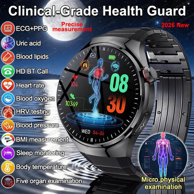 GUHUAVMI KI-Smartwatch mit EKG und PPG zur Gesundheitsanalyse in Schwarz - Bild 1