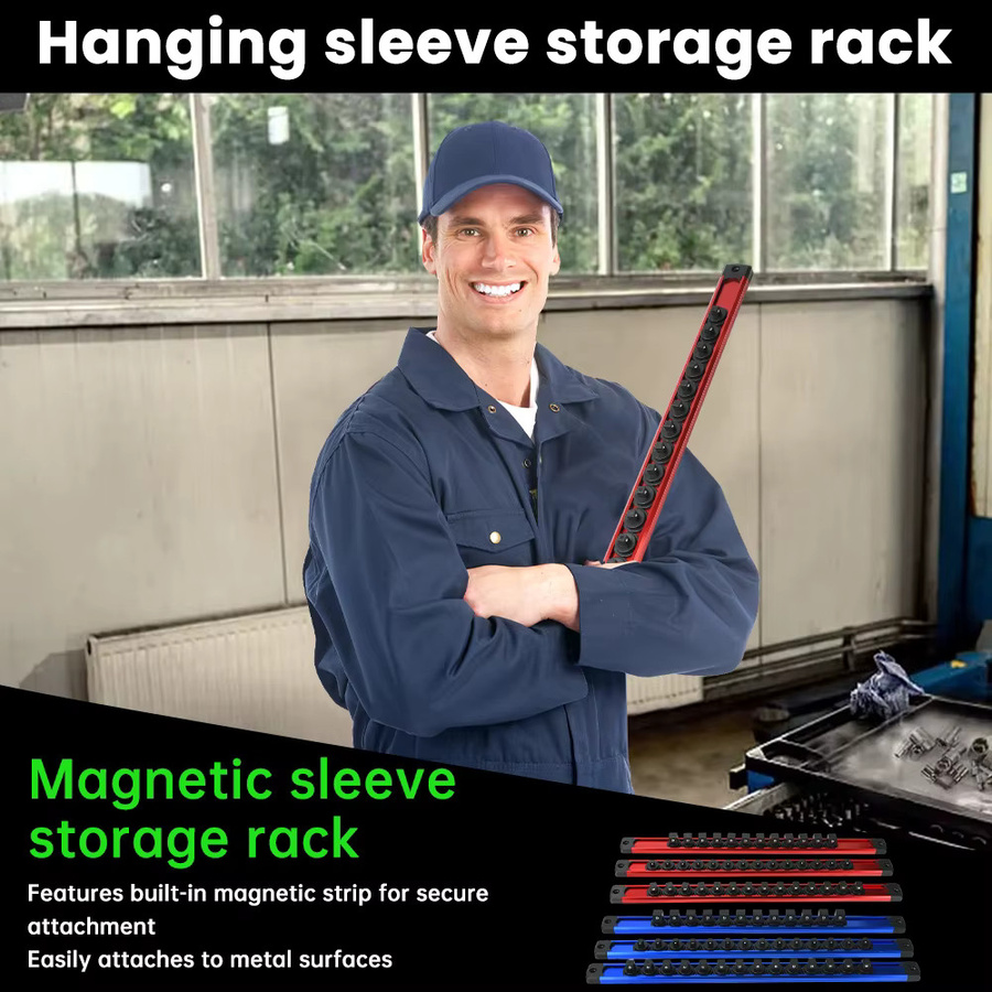 Aideepen 360 Grad schwenkbarer magnetischer Steckdosen-Organizer für 1/4 3/8 1/2 Zoll in Blau und Rot - Bild 2