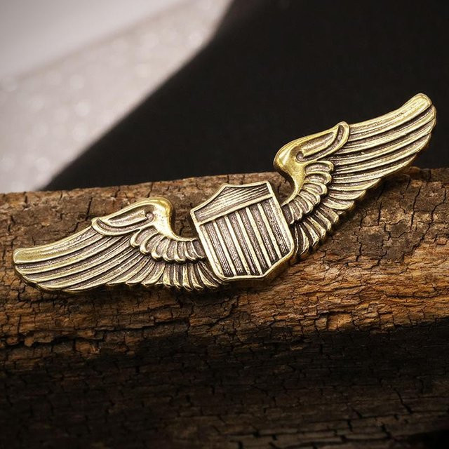 Binchi Outdoor Product Retro Messing Knopf United States Air Force Fliegerabzeichen Logo Adler Flügel Rakete für DIY Ledertaschen und Bekleidung, Farbe: Gold/Messing - Bild 1