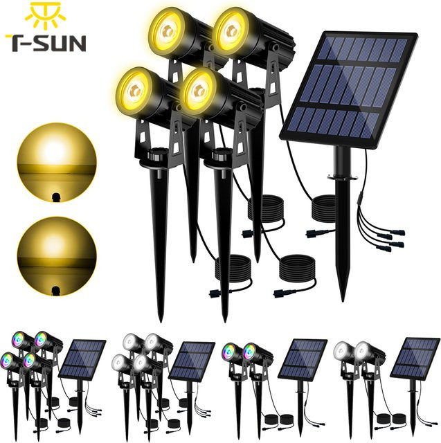 T-SUNRISE Solar LED Außenstrahler mit RGB-Funktion und IP65 Wasserdichtigkeit für den Garten - Bild 1