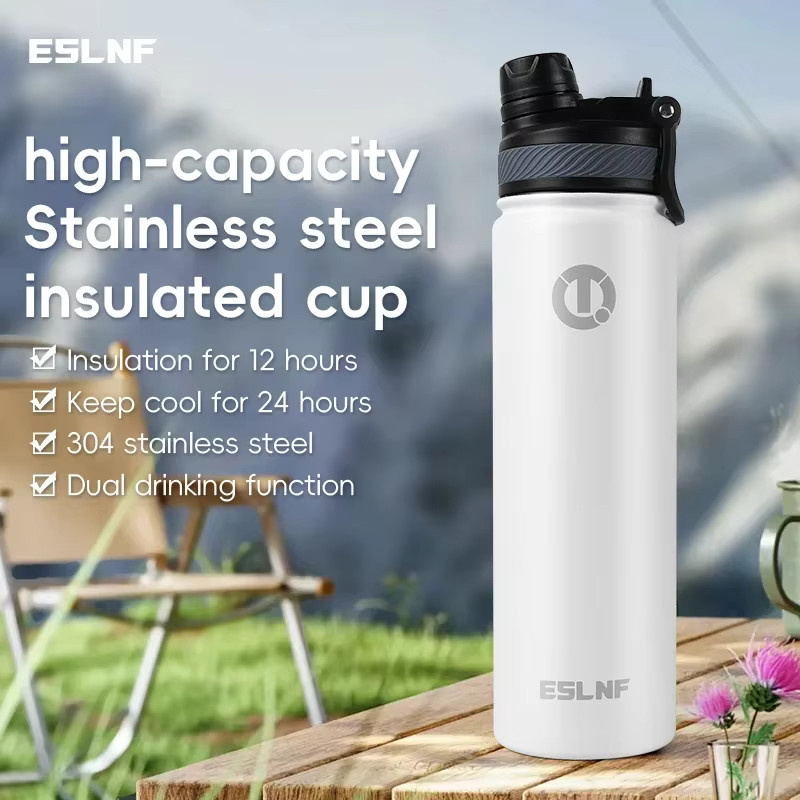 ESLNF Fahrrad-Wasserflasche aus Edelstahl in Schwarz, 650 ml Thermosflasche für Sport und Outdoor, hält Getränke heiß und kalt - Bild 2