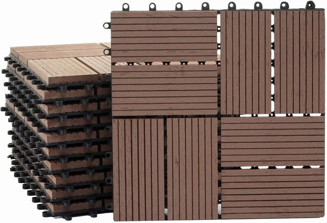 MCW WPC Bodenfliesen Sarthe Holzoptik für Balkon und Terrasse, Farbe Coffee, 11 Stück à 30 x 30 cm, Gesamtfläche 1 qm - Bild 1