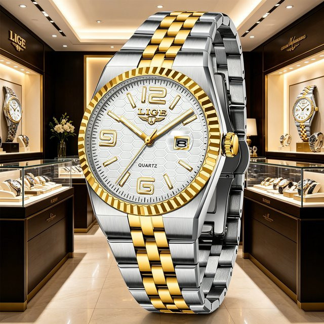 LIGE Armbanduhr Edelstahl, Quarz, Datum, Herren - Bild 1