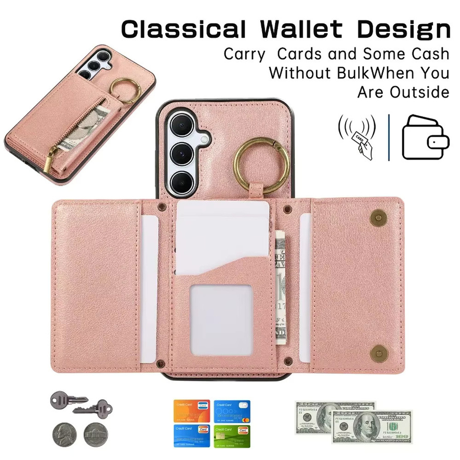 Samsung Crossbody Brieftasche aus Leder mit Kartenhalter und Reißverschluss für Galaxy S25 Ultra S24 FE S23 Ultra S22 Plus in Gold oder Pink - Bild 3