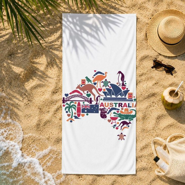 Kultur A-Australien Kulturserie Strandhandtuch aus Ultrafeiner Faser, schnelltrocknend und saugfähig, Weiß, B: 50 cm, H: 100 cm - Bild 1