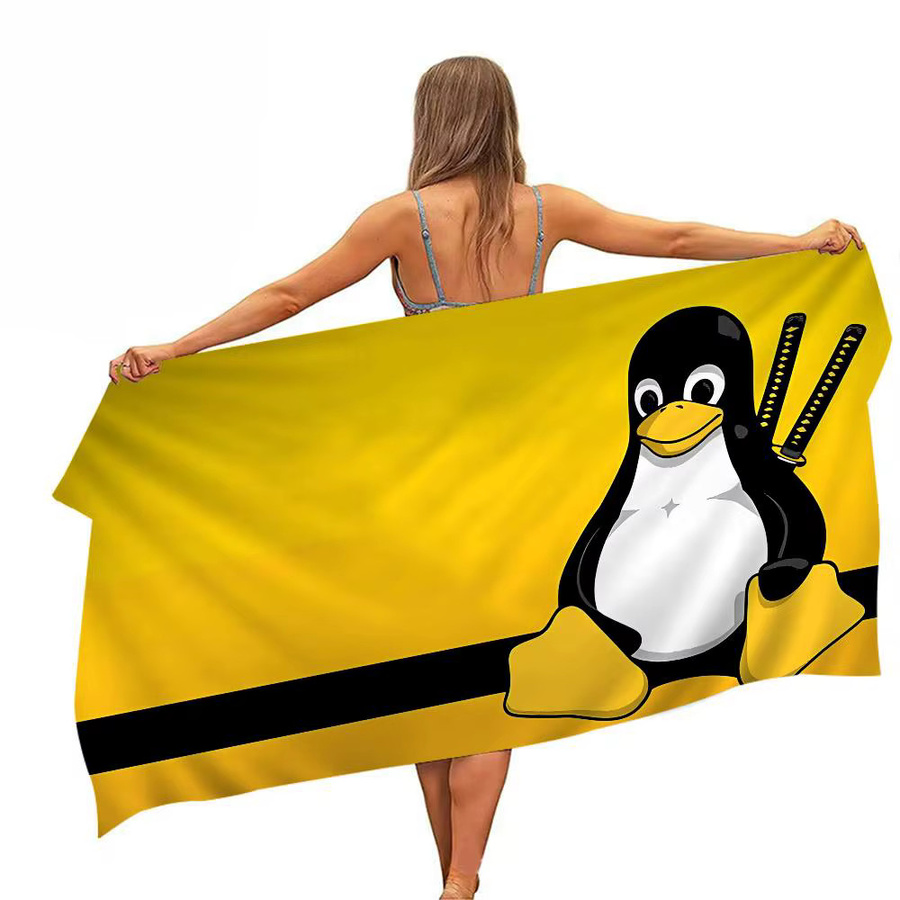 Potdemiel Mikrofaser-Strandtuch Linux Operating System Tux Penguin in Gelb, schnelltrocknendes Reisehandtuch für Pool, Schwimmen und Yoga - Bild 6