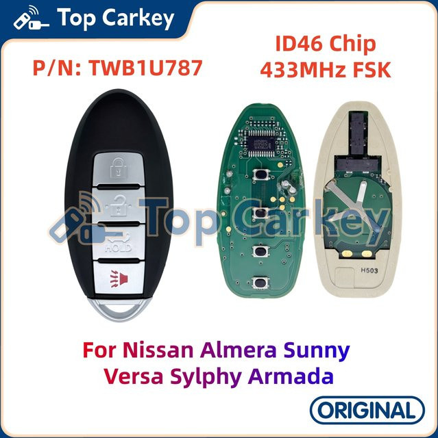 TopCarkey Original Smart Key TWB1U787 mit ID46 Chip 433MHz für Nissan Almera Sunny Versa Sylphy Armada - Bild 1