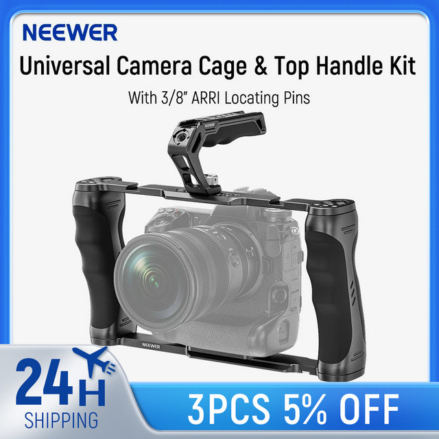 Neewer Universeller Kamera Käfig mit oberem Griff und Arca-Typ Basis sowie 3/8 Arri Locating Kit Video Rig Stabilisator in Schwarz - Bild 1