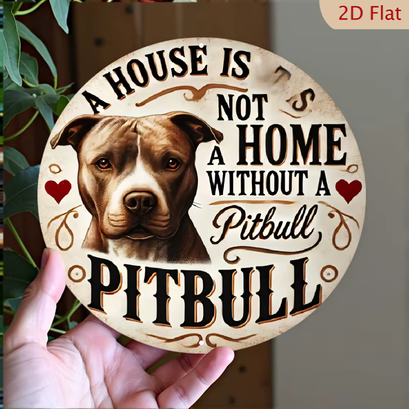 Rundes Metallschild Potdemiel Ein Haus ist kein Zuhause ohne Pitbull in Vintage-Optik mit Herz, Durchmesser: 20,3 cm - Bild 2