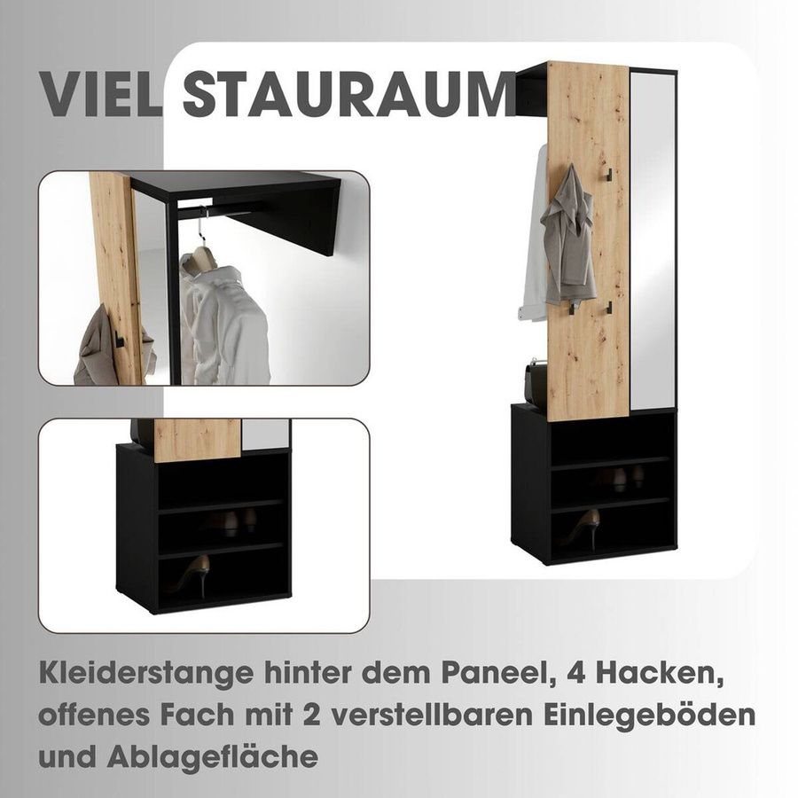 Garderobenset ANDORRA byLIVING Eiche schwarz modern B/H/T: 55 x 187,5 x 40,5 cm - Bild 3