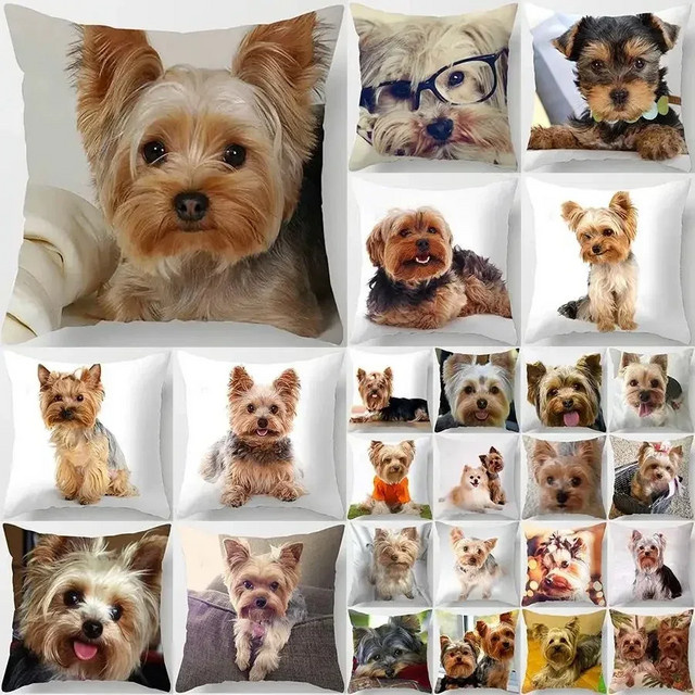 VIKAMA Yorkshire Terrier Kissenbezug mit niedlichem Haustier-Druck, quadratisch, abnehmbar und waschbar, Breite: 30 cm, Höhe: 30 cm - Bild 1
