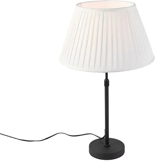 QAZQA Tischleuchte Schwarz mit plissiertem Stoffschirm in Beige, dimmbar und höhenverstellbar - Bild 1