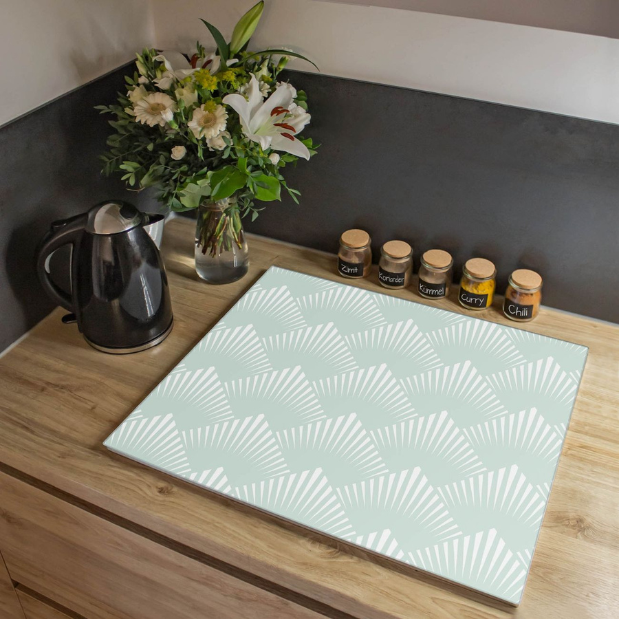 Banjado Herdabdeckplatte aus Glas mit Motiv Strahlen Mint, B/T: 60 x 52 cm - Bild 1