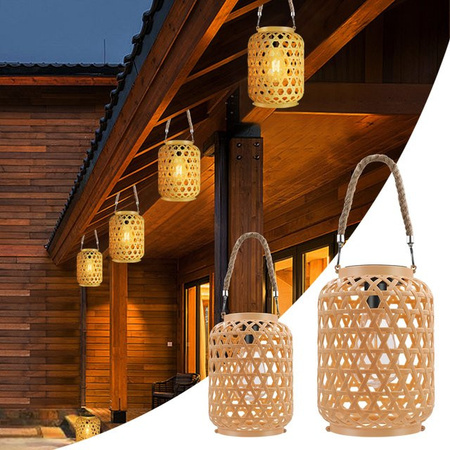 AMARYLLIS Solar-Rattan-Laterne in Beige mit warmweißem Licht für Garten und Hof im Landhaus-Stil