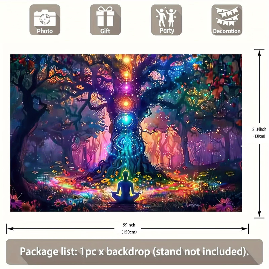 VIKAMA Wandteppich Bunter Lebensbaum im Boho-Stil mit mysteriösem Wald-Motiv, Mehrfarbig, B/H: 60 x 40 cm - Bild 3