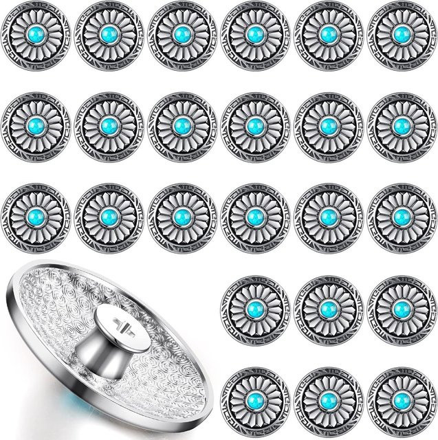 5 Stück JAY HOME Sonnenblumen-Schraubknöpfe aus Metall in Türkis für DIY-Bastelarbeiten und Ledergürtel - Bild 1