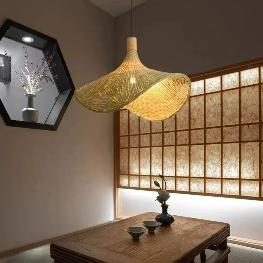 JOYINLED Rattan Pendelleuchte im japanischen Stil mit integriertem LED für Teestuben und Restaurants, Durchmesser: 30 cm - Bild 2