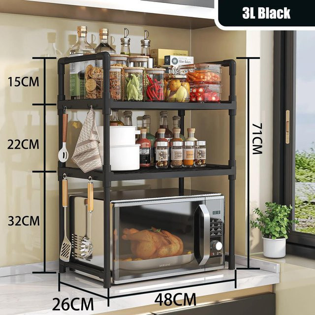 Modernes Mikrowellenregal von Household supplies MH als offenes Küchenregal und Gewürzregal mit verstellbaren Regalböden aus Metall und PP - Bild 1