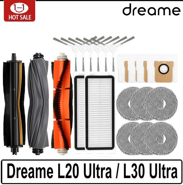 Dreame L20 Ultra und L30 Ultra Ersatzteil-Set mit Hauptseitenbürste, HEPA-Filter, Mopp und Staubbeuteln für deinen Roboter Staubsauger - Bild 1