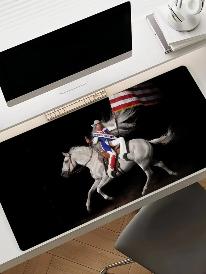 B-BeyonceES Cowboy CARTER XXL Gaming Mauspad in Schwarz, rutschfeste Schreibtischunterlage aus Gummi für PC und Laptop - Bild 7