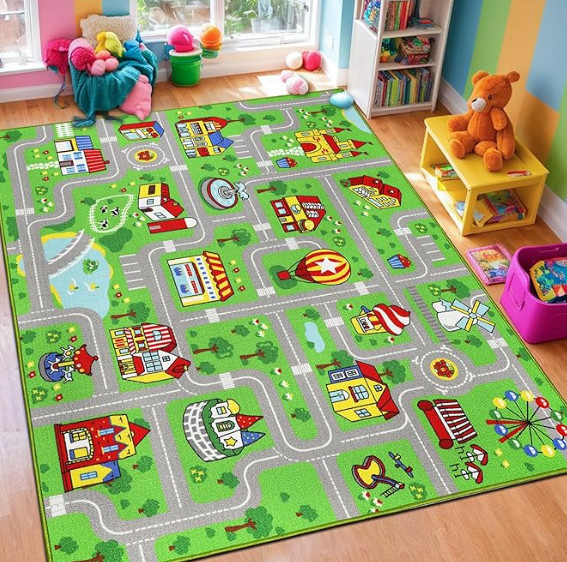 Capslpad Kinderteppich mit Verkehrsstraßen-Motiv in Rosa für das Spielzimmer - Bild 1