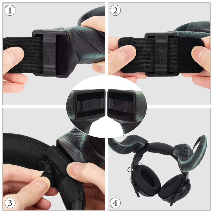 Geekria 3D-gedruckte Dämonenhörner für Over-Ear-Kopfhörer, handgefertigtes Teufelshörner-Stirnband in Schwarz, verstellbares Zubehör - Bild 4