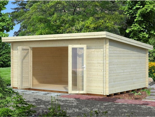 Palmako Lea Blockbohlenhaus aus Fichtenholz in Braun mit Pultdach B/H/T: 530 x 249 x 380 cm - Bild 1