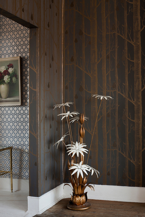 Cole & Son Tapete Woods & Pears Botanisches Floral Design in Anthrazit mit Kupfer und Bronze aus Vlies - Bild 1