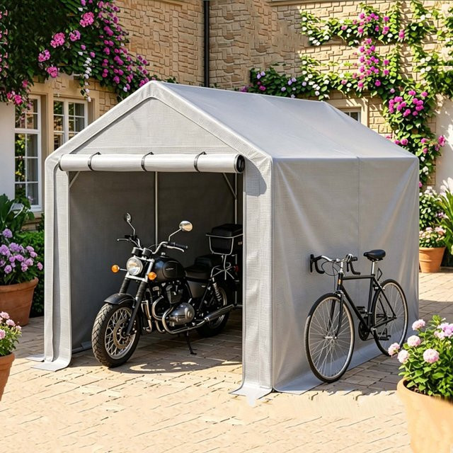 GIHAUVIA Carport-Garagenzelt Grau, wasserdichtes und UV-beständiges Outdoor-Lagerzelt mit aufrollbaren Reißverschlusstüren, B/T/H: 296 x 190 x 200 cm - Bild 1