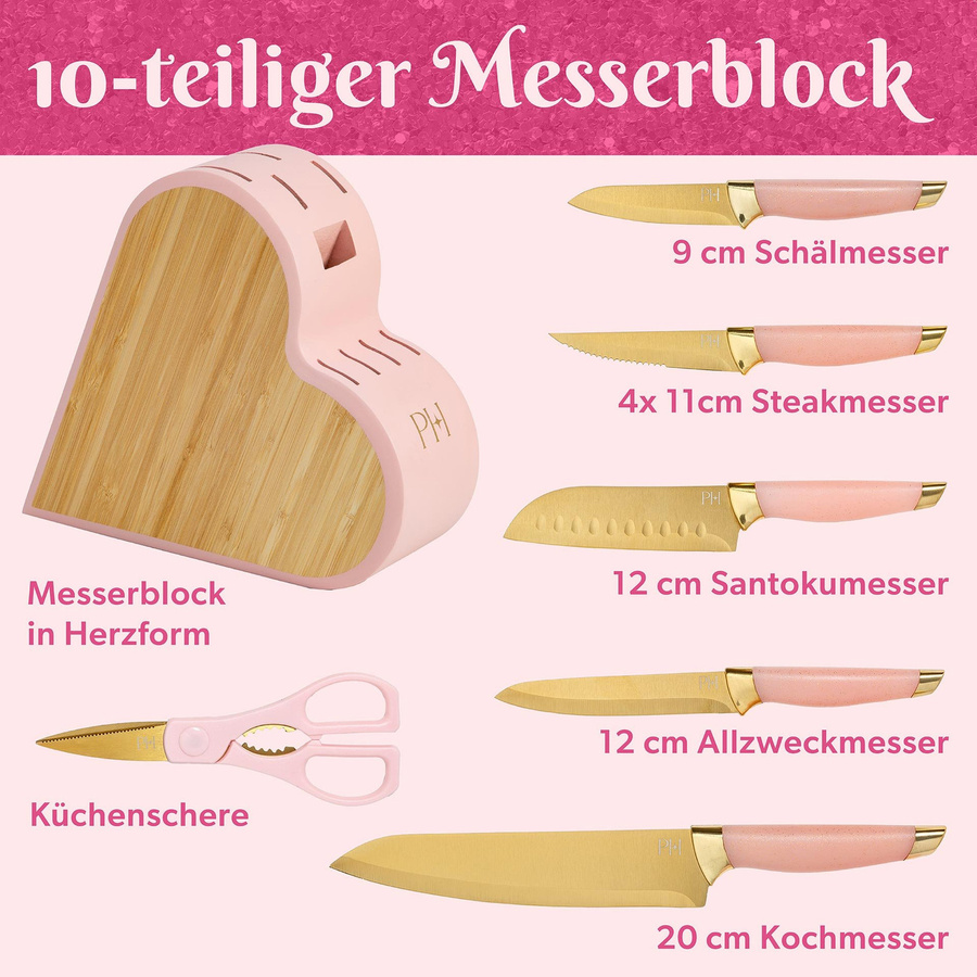 Paris Hilton Messerblock-Set, 10-teilig, Pink und Gold - Bild 2