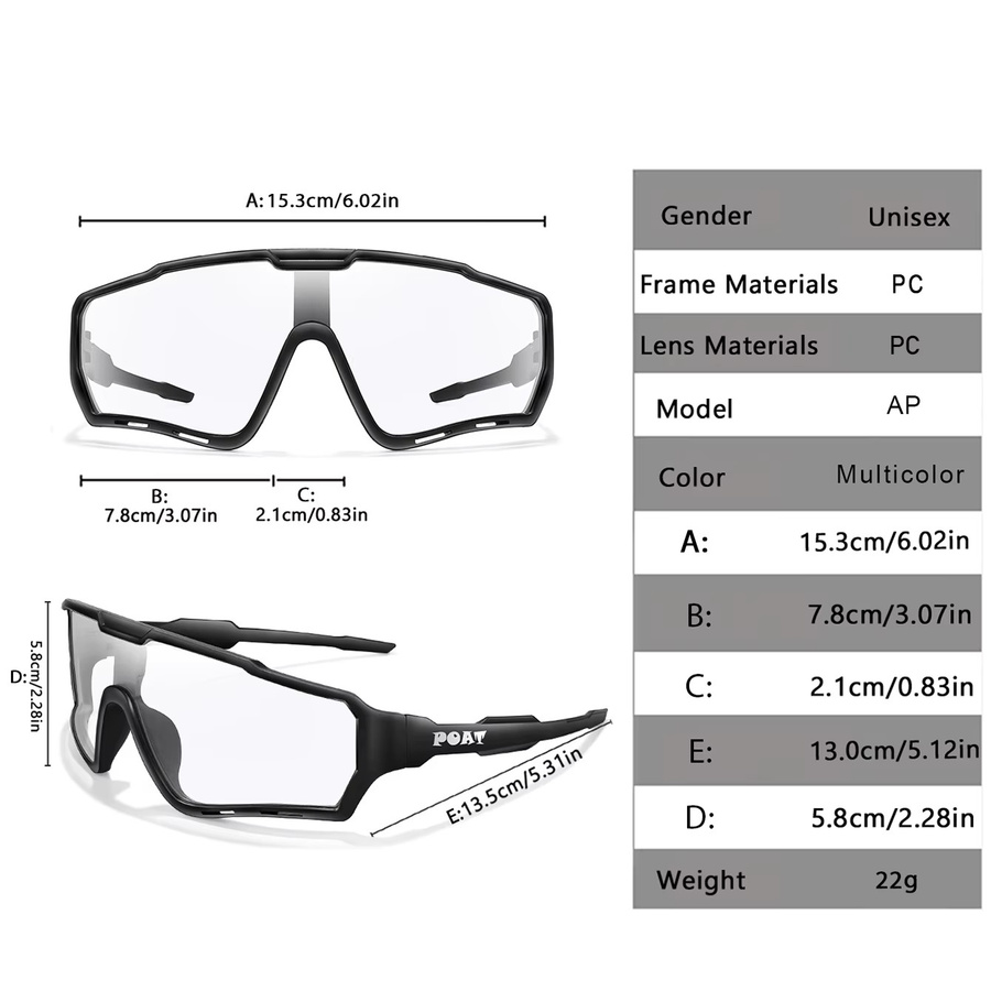POAT Sportsonnenbrille, Photochrome, Vollrand, Kunststoff, Schwarz, Unisex - Bild 2