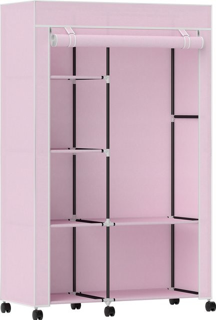 HOMCOM Stoff-Kleiderschrank mit Rollen und Kleiderstange in Rosa, tragbarer Schrank mit 6 Regalen und Stahlrahmen, B/T/H: 103 x 43 x 162,5 cm - Bild 1