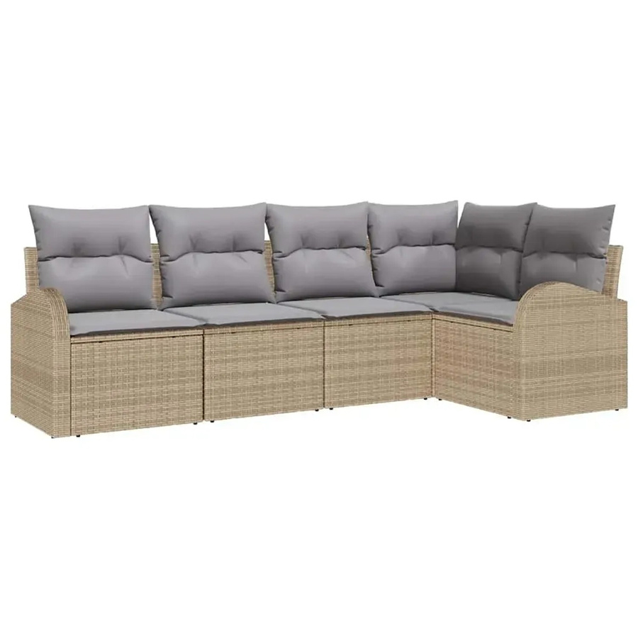vidaXL Garten-Sofa-Set aus Polyrattan in Beige, 5-teilige L-Form Lounge-Garnitur mit Kissen für Garten, Balkon und Terrasse - Bild 2