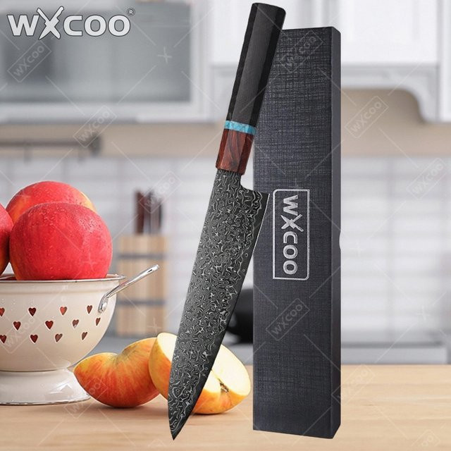 WXCOO Santoku-Küchenmesser aus Damaststahl mit VG10-Klinge und Holzgriff in Multicolour - Bild 1